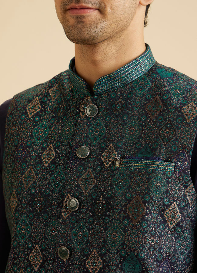 Manyavar Men Dark Blue Elegance Nehru Jacket