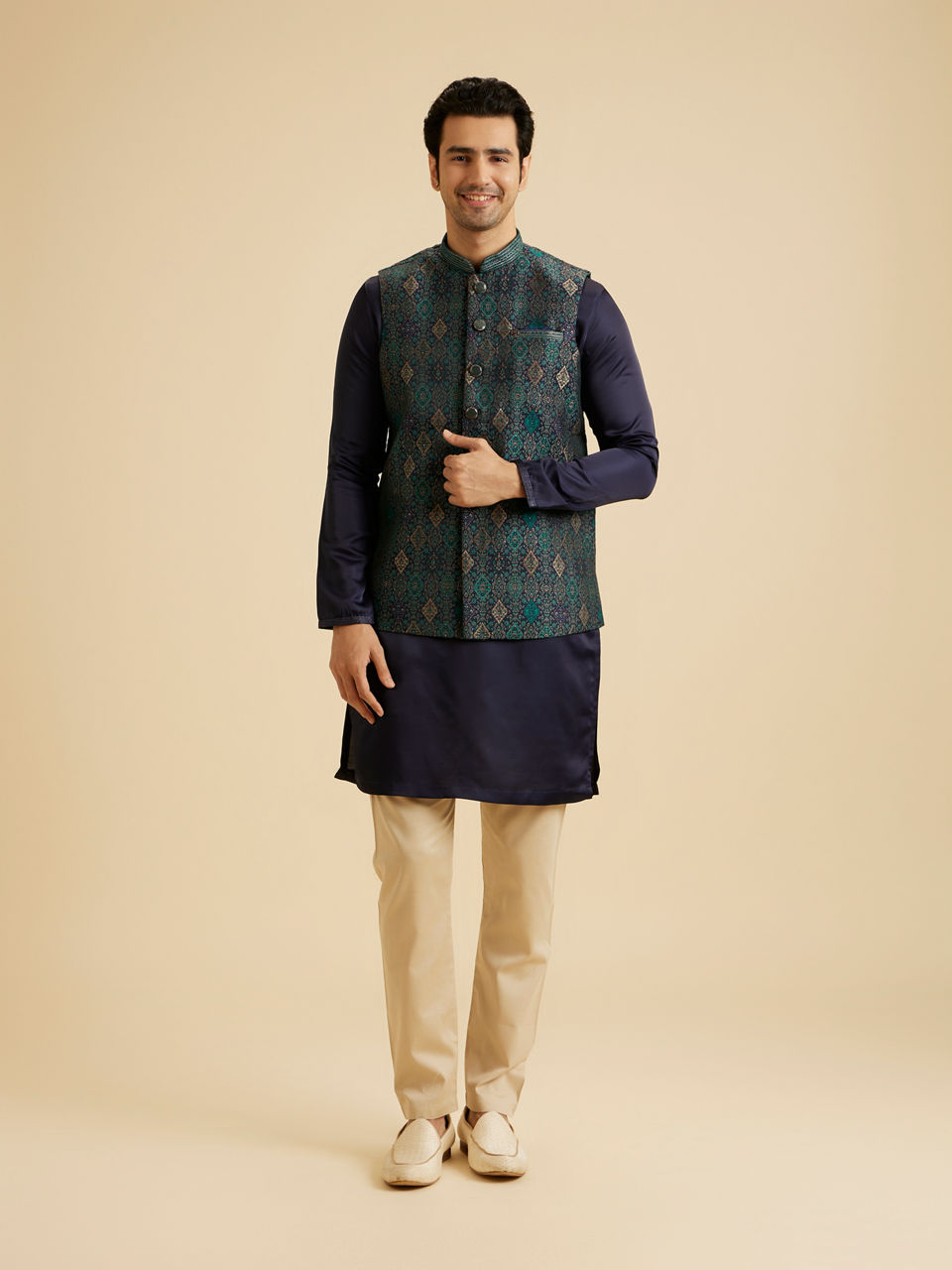 Manyavar Men Dark Blue Elegance Nehru Jacket