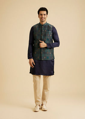 Manyavar Men Dark Blue Elegance Nehru Jacket