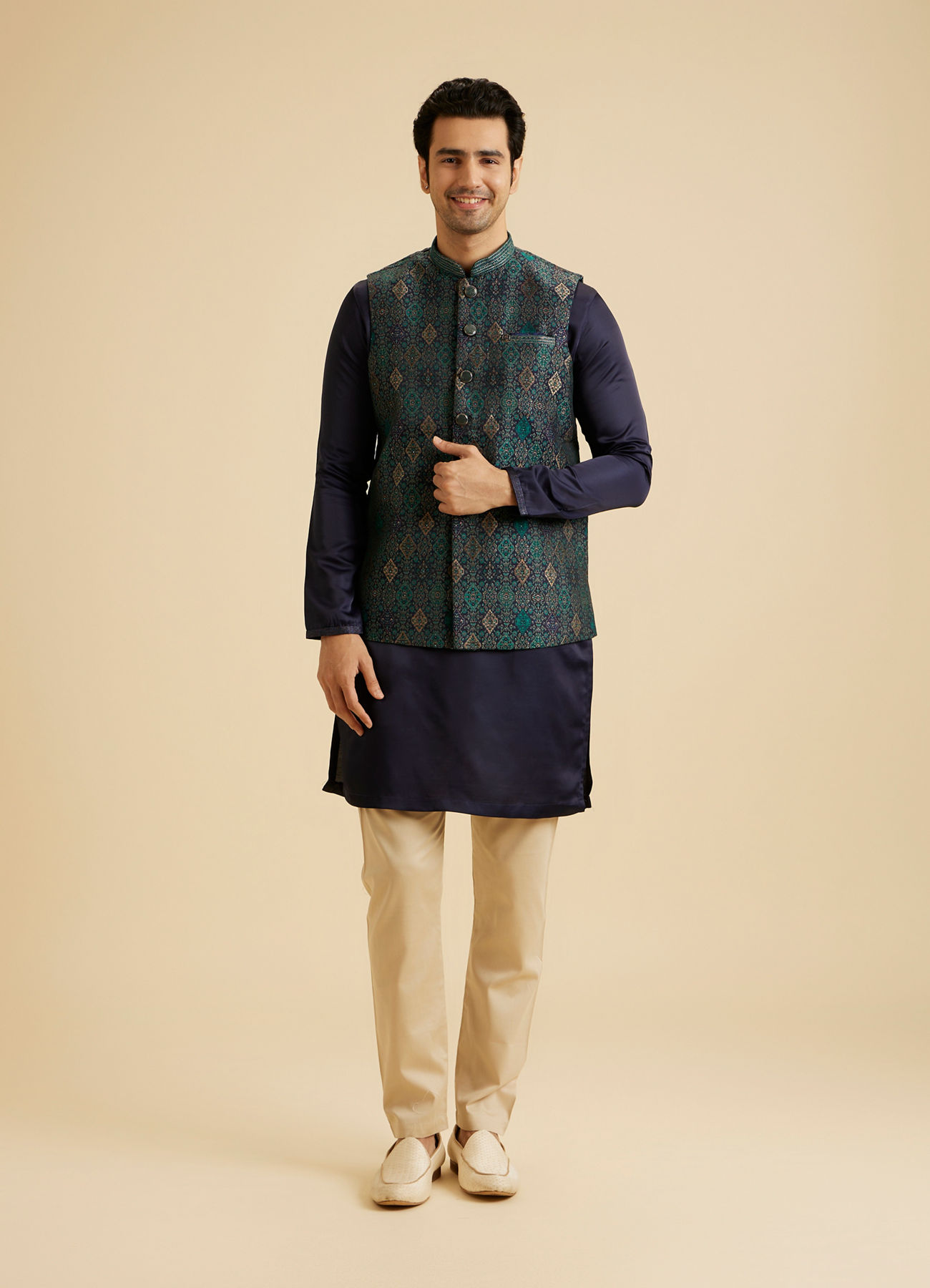Manyavar Men Dark Blue Elegance Nehru Jacket