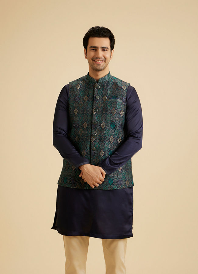 Manyavar Men Dark Blue Elegance Nehru Jacket