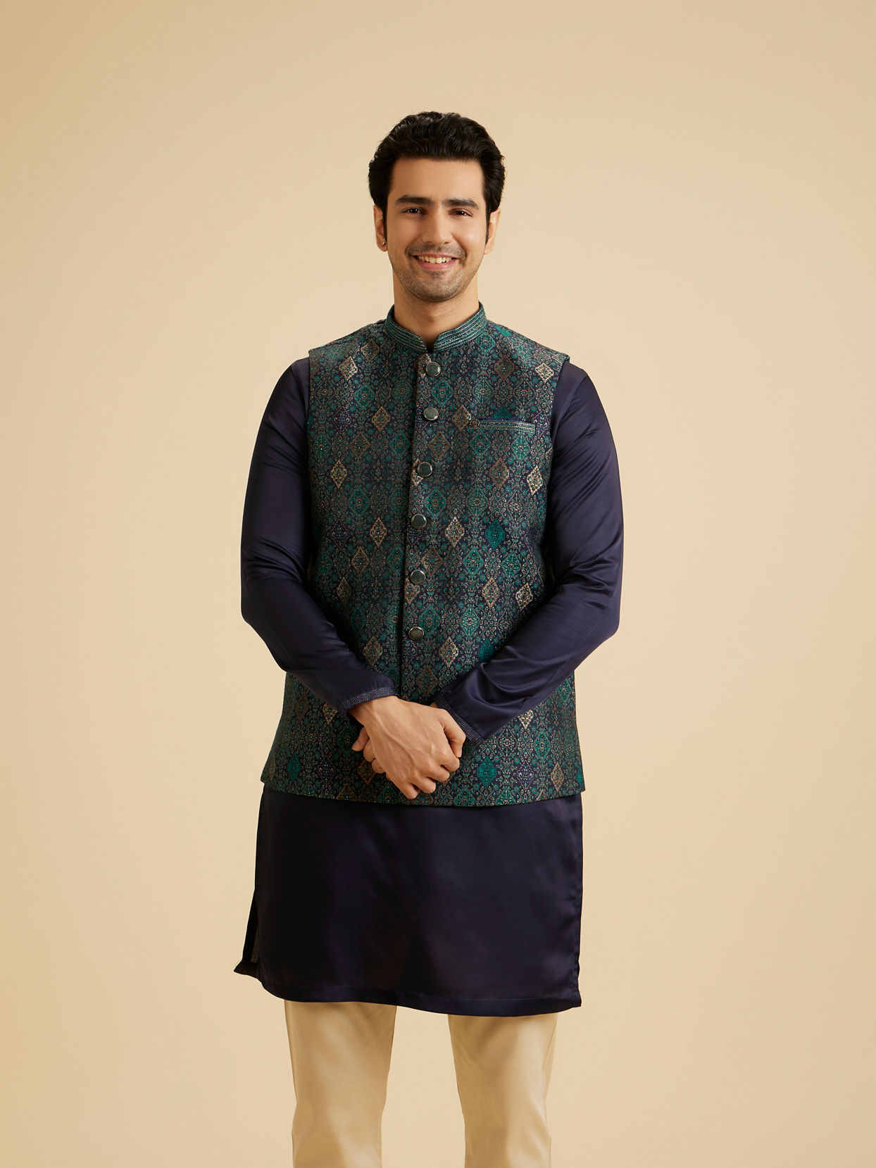 Manyavar Men Dark Blue Elegance Nehru Jacket