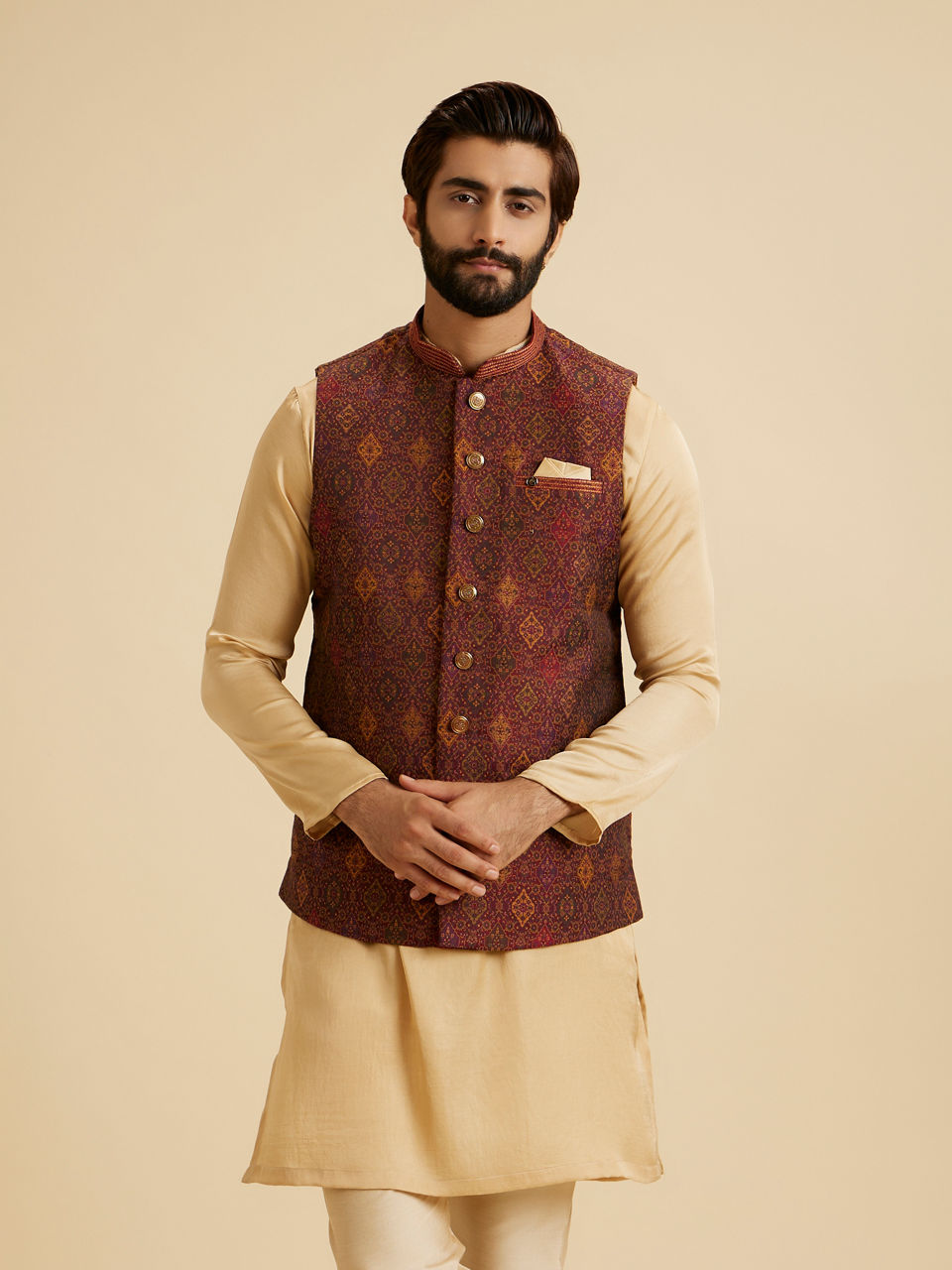 Manyavar Men Maroon Majesty Nehru Jacket