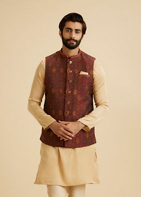 Manyavar Men Maroon Majesty Nehru Jacket