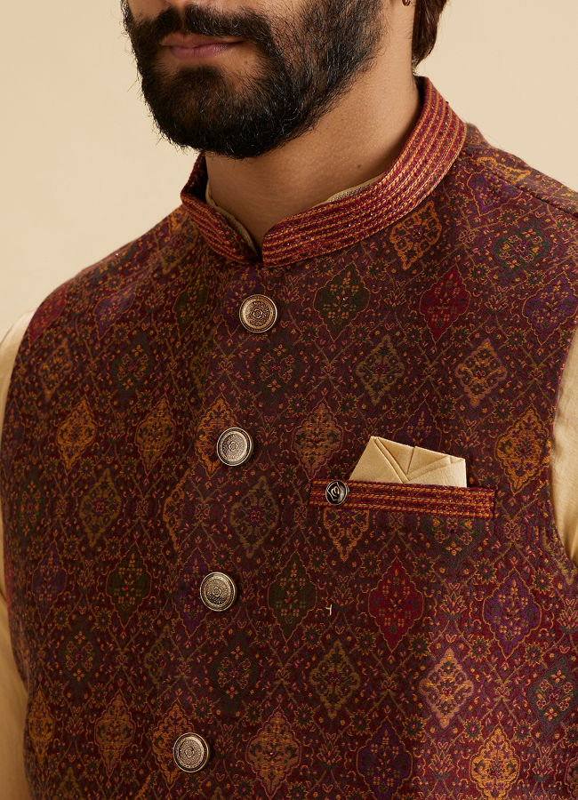 Manyavar Men Maroon Majesty Nehru Jacket