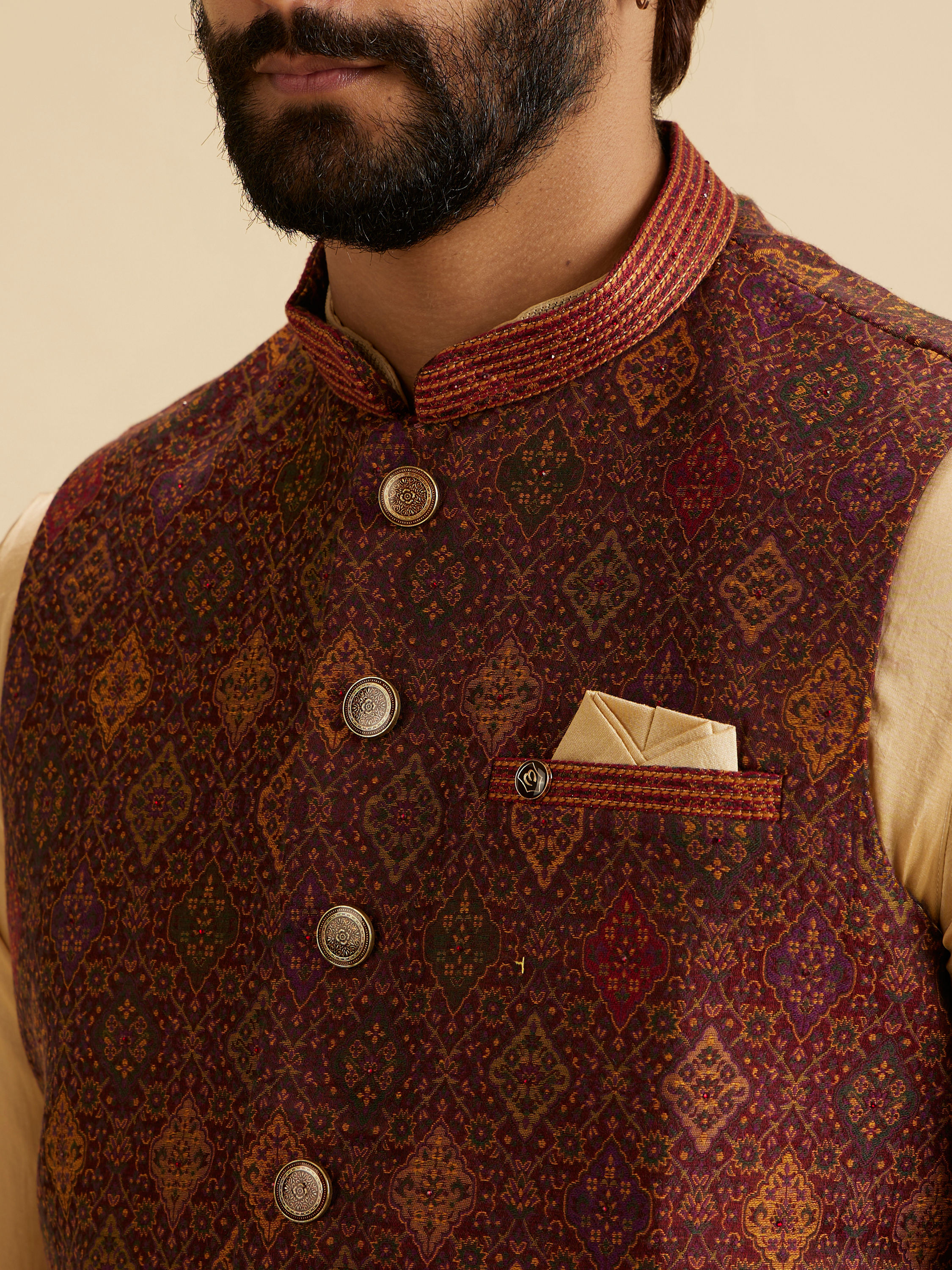 Manyavar Men Maroon Majesty Nehru Jacket