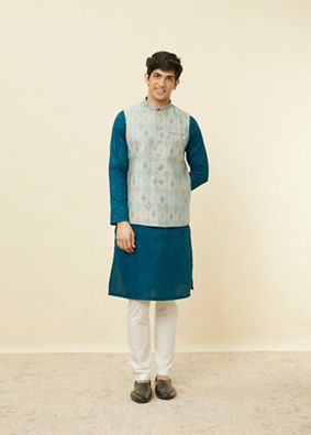 Manyavar Men Delicate Blue Shankh Patterned Jacket image number 2