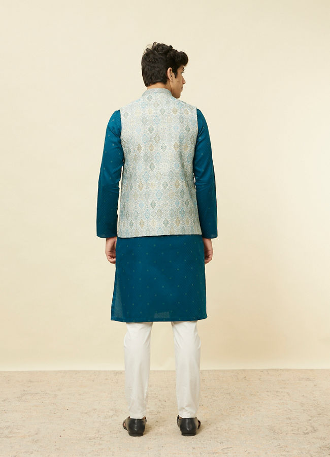 alt message - Manyavar Men Delicate Blue Shankh Patterned Jacket image number 3