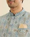 Manyavar Men Delicate Blue Shankh Patterned Jacket