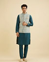 Manyavar Men Delicate Blue Shankh Patterned Jacket image number 3