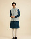 Manyavar Men Delicate Blue Shankh Patterned Jacket