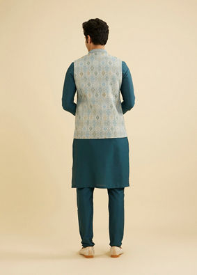 Manyavar Men Delicate Blue Shankh Patterned Jacket image number 4