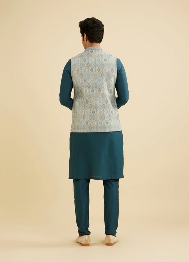 Manyavar Men Delicate Blue Shankh Patterned Jacket image number 4