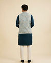 Manyavar Men Delicate Blue Shankh Patterned Jacket