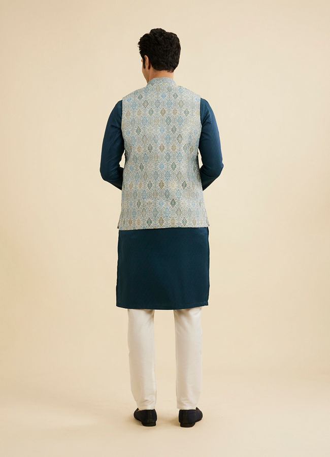 Manyavar Men Delicate Blue Shankh Patterned Jacket