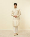 alt message - Manyavar Men Desert Sand Beige Ogee Patterned Jacket image number 2