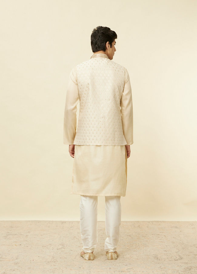 Manyavar Men Desert Sand Beige Ogee Patterned Jacket