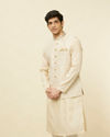 alt message - Manyavar Men Desert Sand Beige Ogee Patterned Jacket image number 0