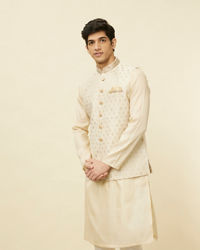 Manyavar Men Desert Sand Beige Ogee Patterned Jacket