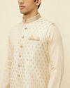 alt message - Manyavar Men Desert Sand Beige Ogee Patterned Jacket image number 1