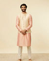 alt message - Manyavar Men Golden Beige Floral Jaal Pattern Jacket image number 2