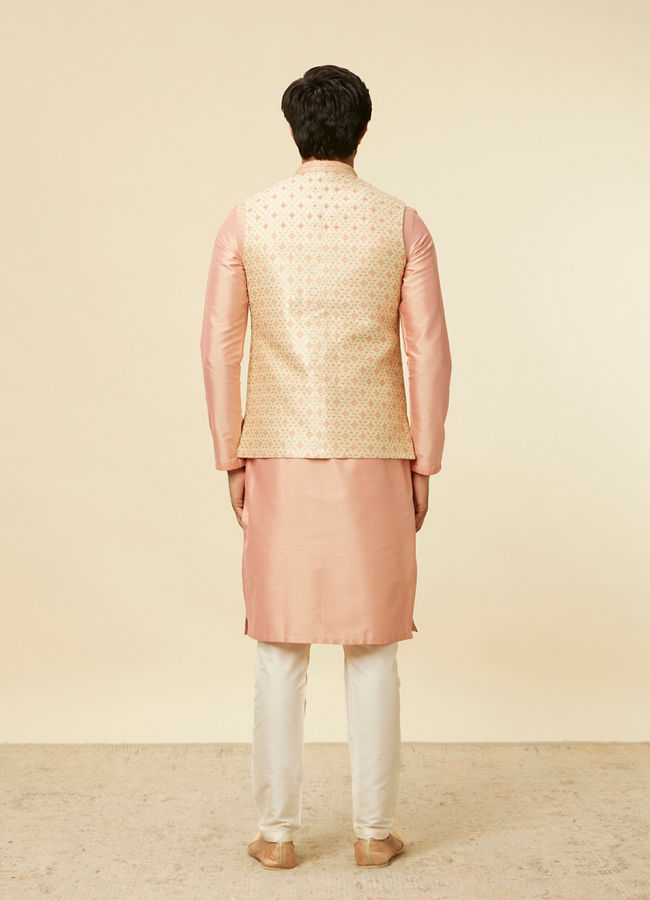 alt message - Manyavar Men Golden Beige Floral Jaal Pattern Jacket image number 3