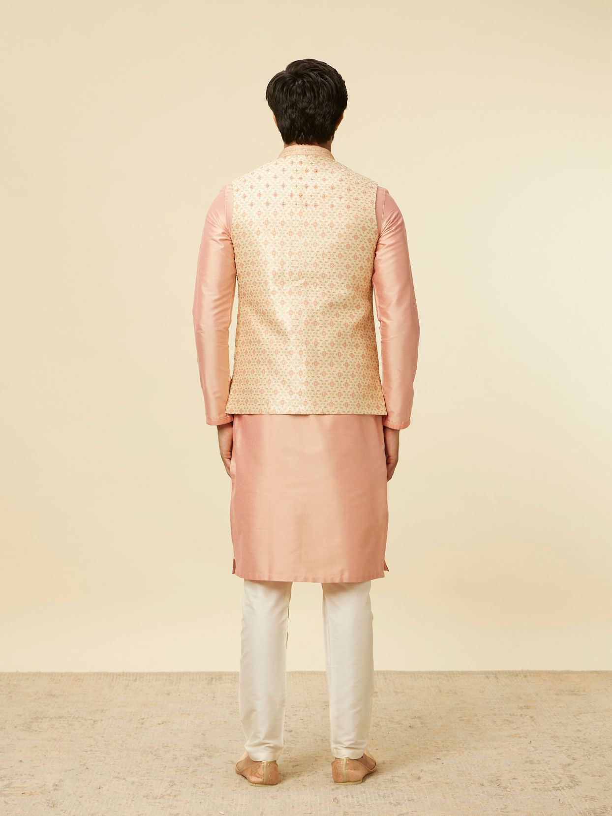 Manyavar Men Golden Beige Floral Jaal Pattern Jacket