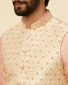 alt message - Manyavar Men Golden Beige Floral Jaal Pattern Jacket image number 1