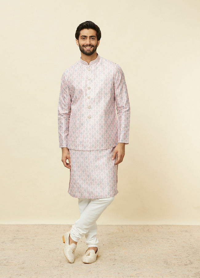 Manyavar Men Cherry Blossom Pink Medallion Patterned Jacket