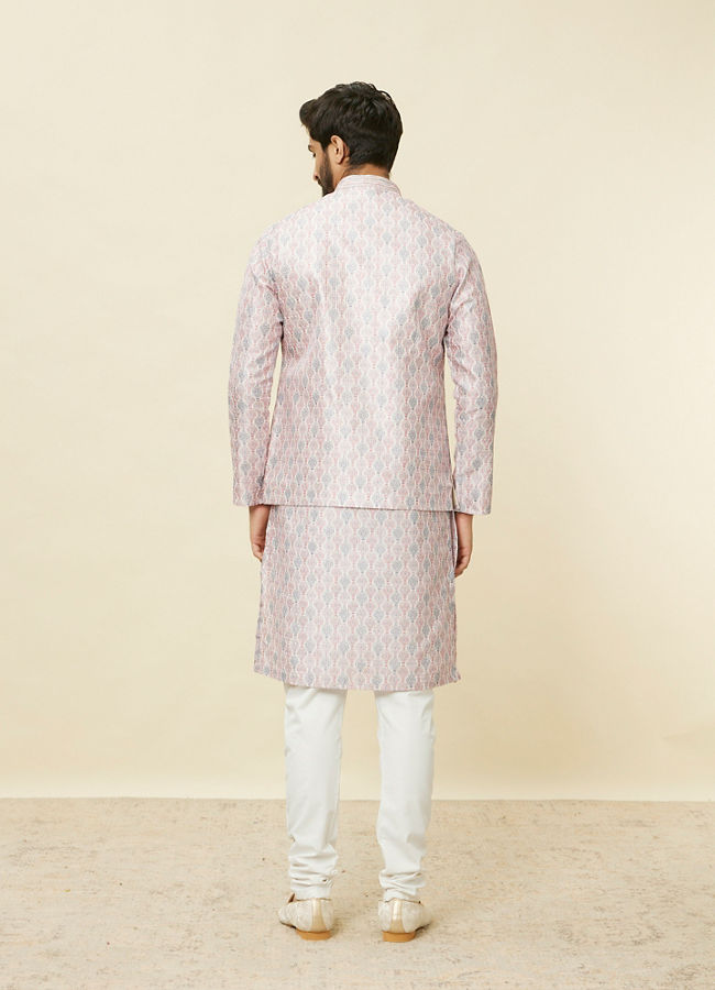 alt message - Manyavar Men Cherry Blossom Pink Medallion Patterned Jacket image number 3