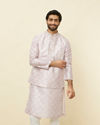 alt message - Manyavar Men Cherry Blossom Pink Medallion Patterned Jacket image number 0