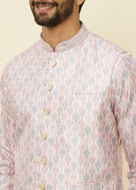 Manyavar Men Cherry Blossom Pink Medallion Patterned Jacket