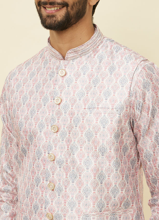 alt message - Manyavar Men Cherry Blossom Pink Medallion Patterned Jacket image number 1