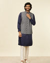 Manyavar Men Dark Blue Medallion Patterned Nehru Jacket
