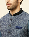Manyavar Men Metallic Blue Bel Buti Printed Jacket