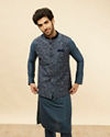 Manyavar Men Metallic Blue Bel Buti Printed Jacket