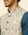 alt message - Manyavar Men Cream Beige Abstract Printed Jacket image number 1