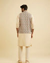 Manyavar Men Cream Beige Abstract Printed Jacket