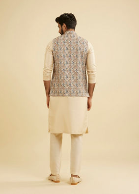 Manyavar Men Cream Beige Abstract Printed Jacket image number 3