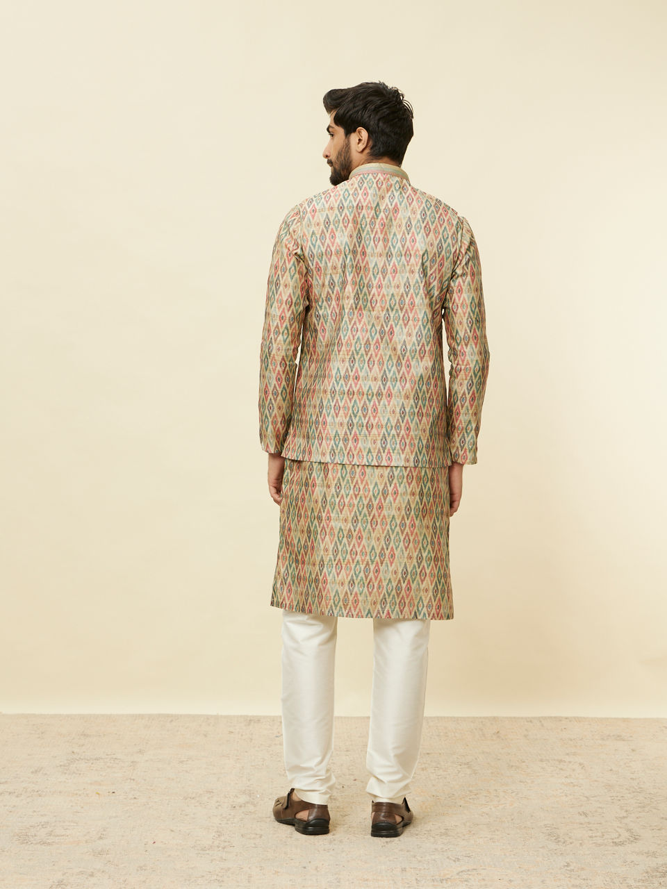 Manyavar Men Pistachio Green Harlequin Printed Jacket