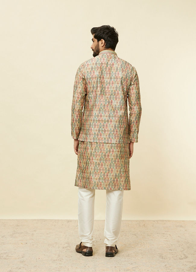 Manyavar Men Pistachio Green Harlequin Printed Jacket