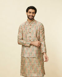 Manyavar Men Pistachio Green Harlequin Printed Jacket