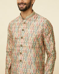 Manyavar Men Pistachio Green Harlequin Printed Jacket