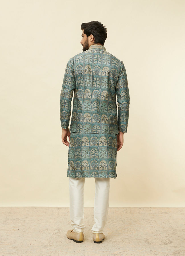 Manyavar Men Tea Green Courtly Print Jacket