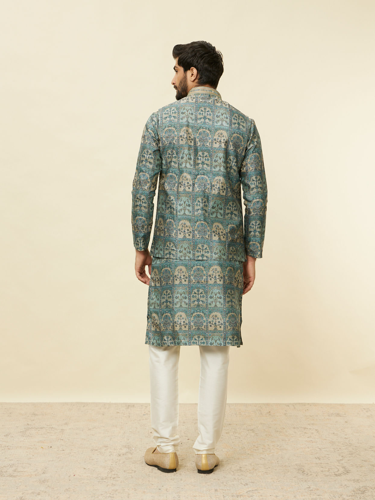 Manyavar Men Tea Green Courtly Print Jacket