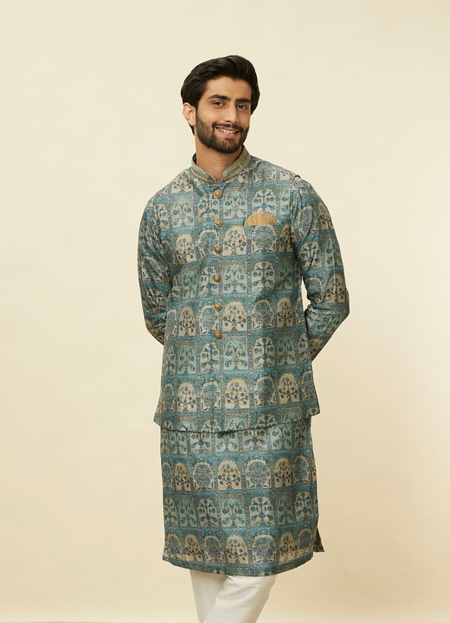 Buy Tea Green Courtly Print Jacket Online in the USA @Manyavar - Nehru ...