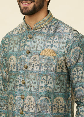 Manyavar Men Tea Green Courtly Print Jacket