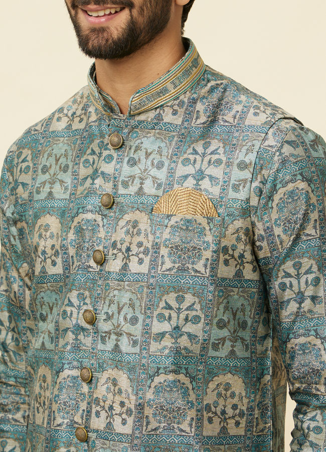 Buy Tea Green Courtly Print Jacket Online in the USA @Manyavar - Nehru ...