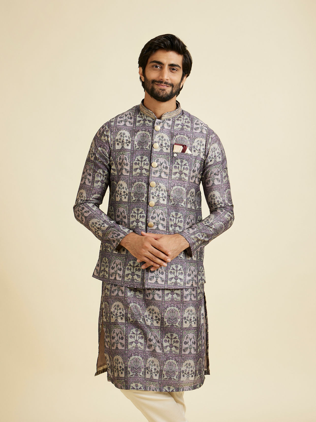 Manyavar Men Lilac Charm &Eacute;lan Nehru Jacket