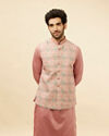 alt message - Manyavar Men Sherbet Pink Kaleidoscopic Printed Sequined Jacket image number 0